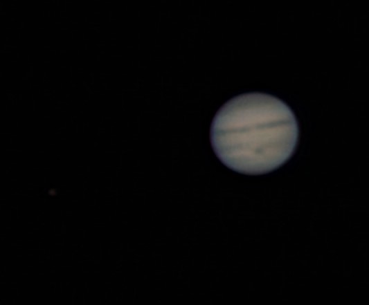 Jupiter with GRS - 1 day after opposition
Taken with Celestron Astro-Fi (tracking) connected to Canon EOS M6 - Mount connected to CPWI using Celestron Wi-Fi adapter and camera connected to iPhone with Canon Connect so recording without touching the rig was possible.  Post processing - PIPP used to ensure stable image and REGISTAX completes the image with orientation and colour correction and wavelet tweaks to bring out the detail.
Link-words: Jupiter