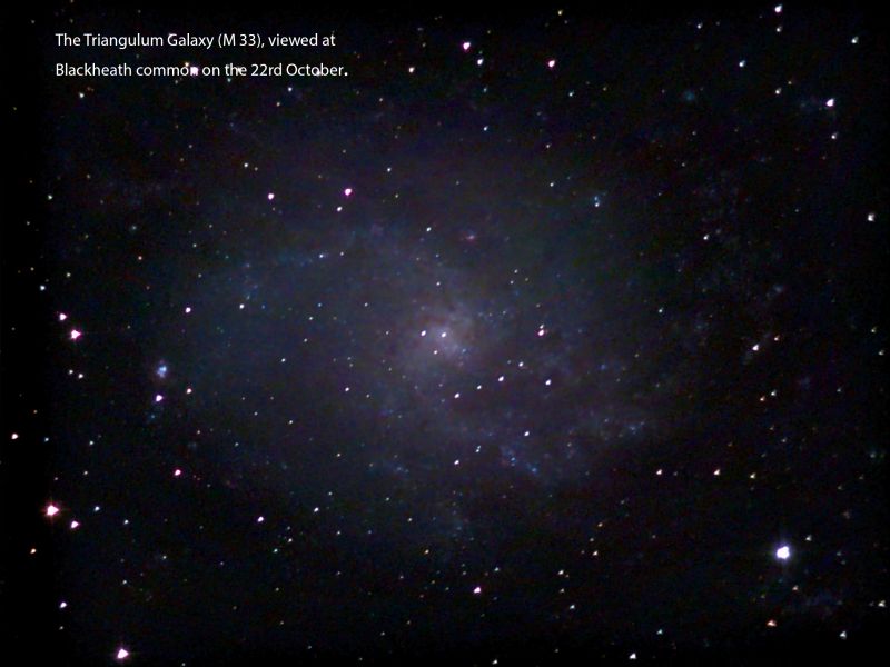 The Triangulum Galaxy M 33
The Triangulum Galaxy M 33, as viewed at Blackheath common on the 22 October 2023.
Link-words: Messier