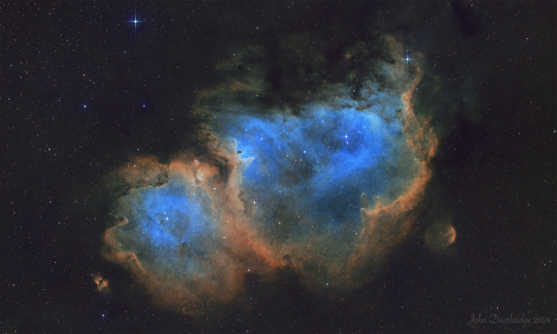 Soul Nebula IC 1848
One shot dual narrowband image of Soul Nebula often called the Embryo Nebula due to the star clusters embedded within. Also shown are the smaller emission nebulas (Sh2-198 and Sh2-201).
Link-words: Nebula