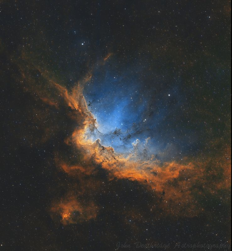 Wizard Nebula aka NGC7380 SHO
The Wizard Nebula is a collection of interstellar gas surrounding the open star cluster, NGC 7380. It lies approximately 7200 light-years away from Earth and has an apparent magnitude of 7.2 in the constellation Cepheus.
