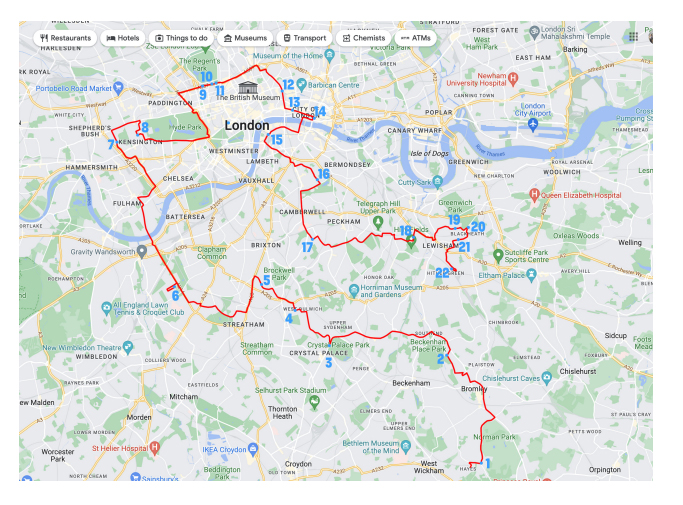 The route of the MLAT Tour 
Compiled by Greg Smye Rumsby
Link-words: London MLAT2024