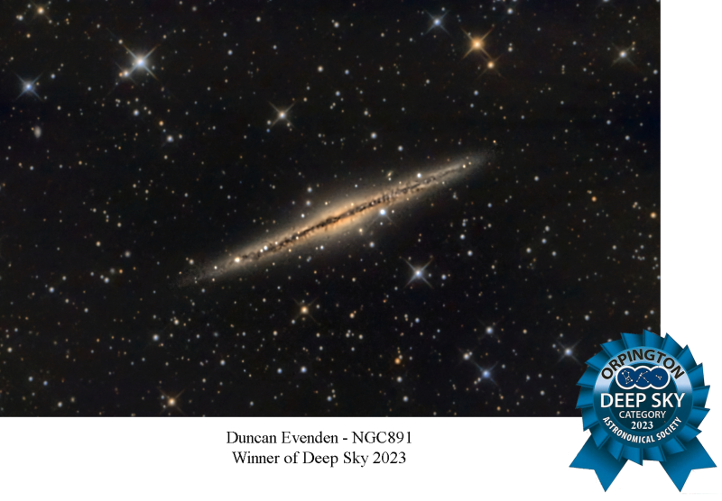 Winner of Deep Sky Category 2023 
NGC891
By Duncan Evenden
OAS First Astrophotography Competition
Link-words: Astrophotography competition