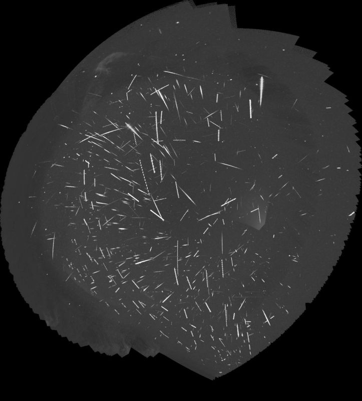 Quadrantid Meteors 2nd-3rd January 2025
A tracked-stack of the meteors caught by my two Global Meteor Network cameras on the night of 2nd to 3rd January, 2025. The north-west facing camera saw 187 meteors provisionally identified as Quadrantids, and 95 others. The north-east facing camera saw 169 Quadrantids and 95 others. There's a small zone of overlap, so some meteors were seen by both cameras.
