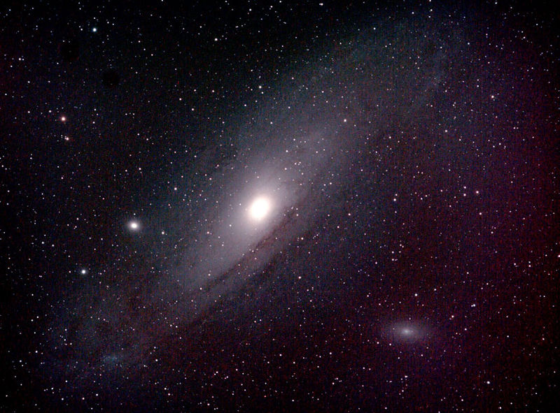 M31 Andromeda Galaxy
Taken 22/9/07 21.11. A very dewy night, this was my first LX image with Canon 350D.
12 x 300 secs. 
Could be a lot better, but a very bright Moon was over my shoulder as well as the condensation problem. Couple of Dust Bunnies as well, but I feel a promising start in another area of guided imaging.
Link-words: Messier Galaxy