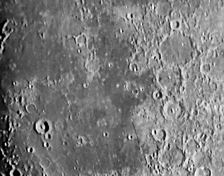 Mare Imbrium
Prime focus of 200mm F6, 40 frames stacked then enhanced (CHAHE 2) in astrostack. Mare Nubrium together clearly showing the straight wall (thought it was a hair on the CCD at first).
Link-words: Moon