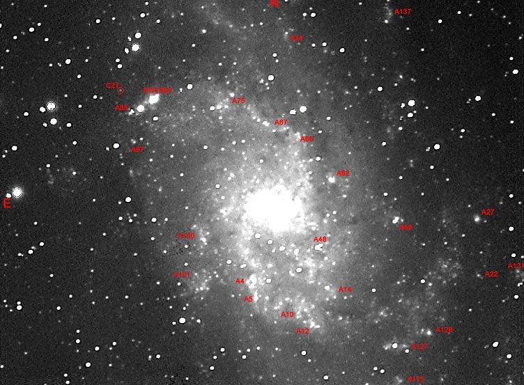 M33 and C27
M33 showing associations and Globular Cluster C27
Link-words: Messier Galaxy