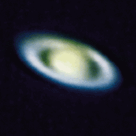 Saturn
I have taken a picture of Saturn on the 31st Dec 2001. This picture is noticably better than my previous efforts. I have collimated the optics on the scope as well as I can using a home made collimator made from a 35mm film caninster with a central eye hole in the lid. 
The seeing on the night of the 31st was particularly good, I could even see the cassini division at times which is difficult with my scope. There was a slightly darker band visible around Saturn which is just visible in the CCD image. 
The picture is around 30 frames from an AVI averaged in astrostack with a small amount of unsharp mask. The RGB channels were then individually tweaked.
Link-words: Saturn