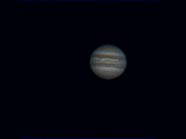 Jupiter from Headcorn in June 2006
Although Jupiter is low this year I managed to get a few shots of it at the OAS Deep Sky Camp, I'm quit pleased with this 1 minute stack.
Link-words: Jupiter