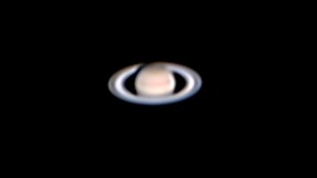 Saturn from Headcorn Feb 2004
Prime focus image is Saturn using the societies Meade ETX125, I used the societies Meade ETX 125 because my drives on the Europa had packed in.  I did notice good contrast and detail within the raw image.  However the weather conditions we're not good enough to enable me to use a barlow to increase the image size and therefore the detail.
Link-words: Saturn