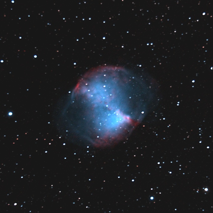 M27 in Vulpecula  - The Dumbbell Nebula
Canaon EOS 300D with Astronomik CLS filter.
120 min total exposure in 4min subs.
Link-words: Messier Nebula
