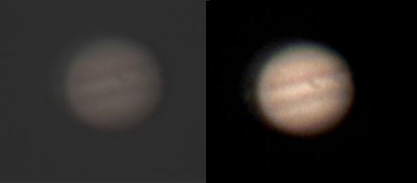 Jupiter with Barlow
The first shot is stacked and the 2nd is after processing in photoshop.
Link-words: CarolePope