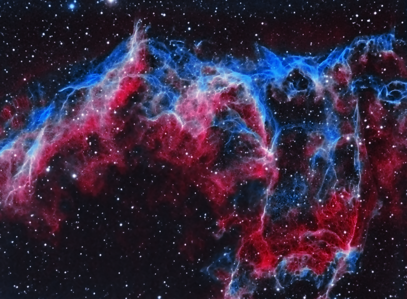 Eastern Veil Close up NGC6995
Bicolour Ha, Oiii, Oiii
Atik314, Skywatcher ED120
9 x 1200secs each filter
NEQ6
Link-words: CarolePope