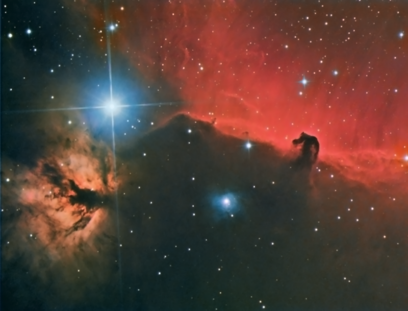 Horsehead Nebula HaRGB
Ha 21 x 900secs + 10 x 600secs - Almost 7 hours
RGB 32 x 150 binned total 1hour 20mins
Grand total 8 1/4 hours
SW130PDS & Atik460EX, HEQ5
Link-words: CarolePope