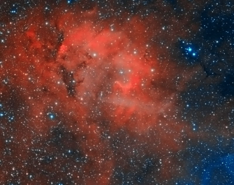 Lion Nebula S2-132 CROP
Lion Astro campsite SQM 21.05  Ha - SWED80 & Atik314L 29 x 600secs + FR x0.8 Oiii - WOZS71 & Atik460EX 16 Ha x 600 + FR x 0.8  HEQ5  Total imaging time 7 1/2 hours
Link-words: CarolePope