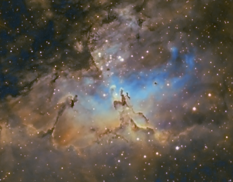 M16 Eagle Nebula
Ha 6 x 600secs
Oiii 3 x 300 secs binned x 2
Sii 3 x 300 secs binned x 2

SW 130PDS, Atik460EX and HEQ5
Link-words: CarolePope
