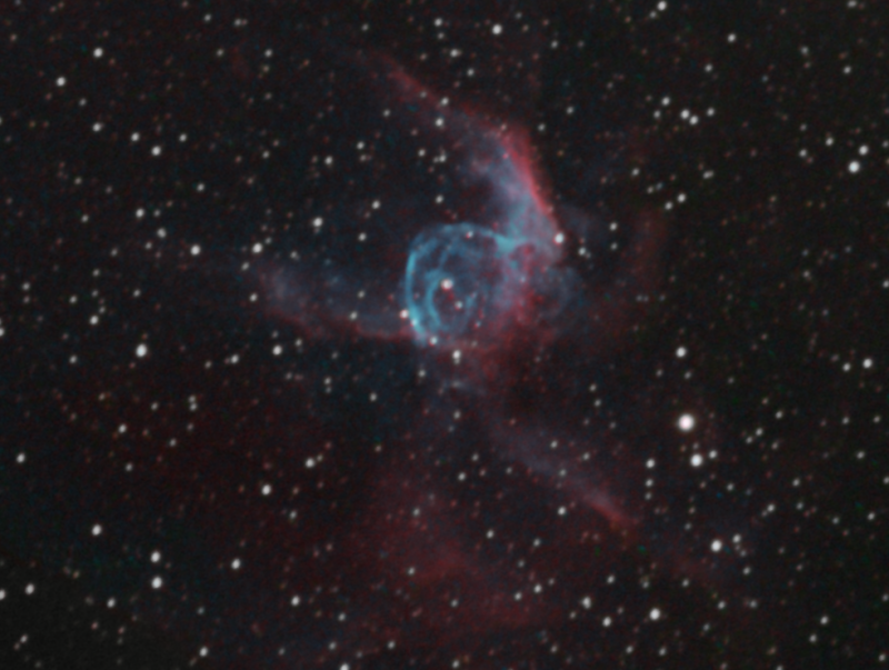Thor's Helmet
It was very low and sinking fast. Grabbed what I could but was imaging almost on the horizon at one point.
Mapped HSO 3 x 15mins Ha
2 x 300secs Oiii & Sii 
So not a lot of data really
Link-words: CarolePope