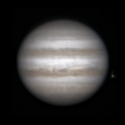Jupiter, Io, Ganymede Shadow Transit 2016-03-07-22:59 to 2016-03-08-02:02 UTC
This has had flats applied in PIPP and Variable Transparency Recovery in AutoStakkert then WinJupos De-rotation. 70 frames, each 50% of 2000.
Link-words: Duncan
