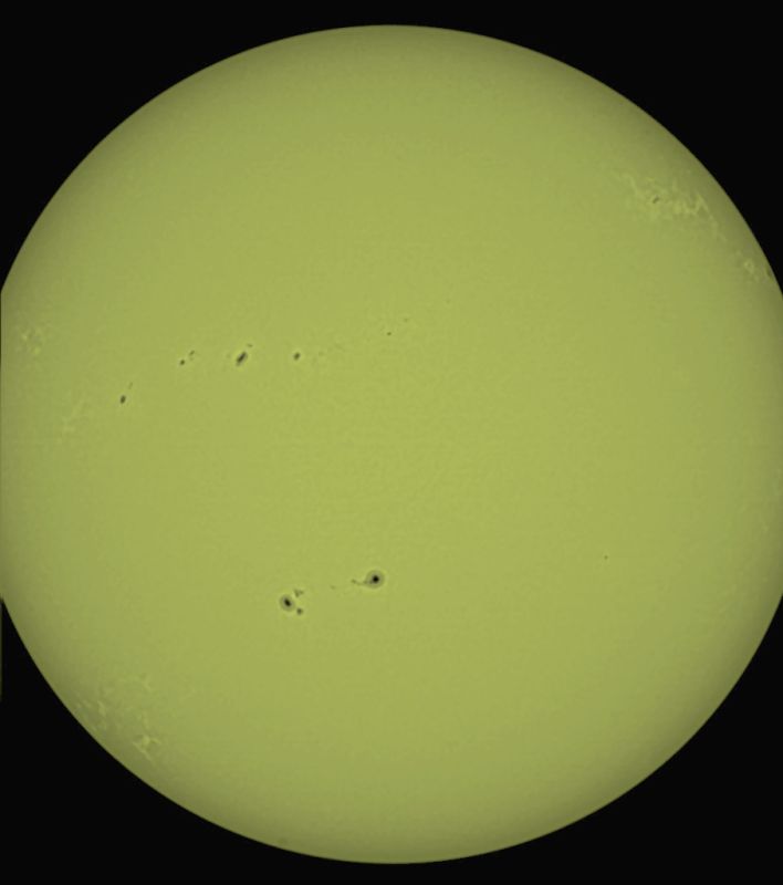 Loads of Sunspots
325 fits files

[ALTAIRGP130M]
FrameType=Light
Output Format=FITS files (*.fits)
Capture Area=1280x960
Binning=1x1
Pan=0
Tilt=0
Colour Space=MONO12
Black Level=30
USB Speed=3
Auto Gain with Auto Exposure=Off
Auto Exp Target=125
Frame Rate Limit=Maximum
Analogue Gain=100
Exposure=1.0780ms
Timestamp Frames=Off
Trail Width=3
Minimum Trail Length=100
Trail Detection Sensitivity=9
Remove Satellite Trails=Off
Background Subtraction=Off
Planet/Disk Stabilization=Off
Banding Threshold=35
Banding Suppression=0
Apply Flat=None
Hot Pixel Sensitivity=5
Subtract Dark=None
NegativeDisplay=0
Display Black Point=0
Display MidTone Point=0.5
Display White Point=1
Notes=
TimeStamp=2023-04-17T15:39:25.8871359Z
SharpCapVersion=4.0.9538.0
StartCapture=2023-04-17T15:39:25.9354886Z
MidCapture=2023-04-17T15:40:04.0284886Z
EndCapture=2023-04-17T15:40:42.1223513Z
Duration=76.187s
FrameCount=1000
ActualFrameRate=13.1256fps
TimeZone=+2.00


