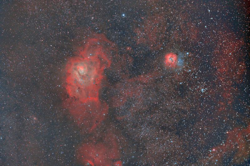 M20 Lagoon Nebula and M8 Triffid Nebula. 2020-07-09 Southern France
139x60s, G120 O4 T-5c
Link-words: Duncan
