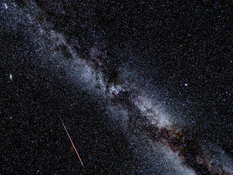 Perseid and Milky Way
Single 5 minute image at ISO 800 no darks or flats used.


