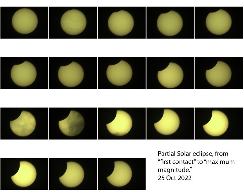 Partial solar eclipse
A sequence of images, that show some of the partial Solar eclipse, this was my first attempt at Solar veiwing.
Link-words: Sun