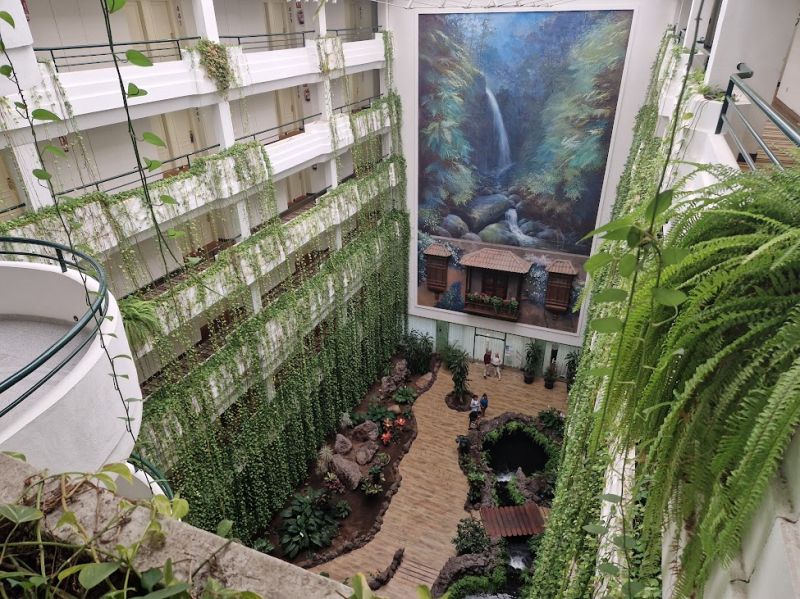 Our hotel in Cancajos La Palma
Looking down into the hotel central lobby from the 4th floor
Link-words: LaPalma2024