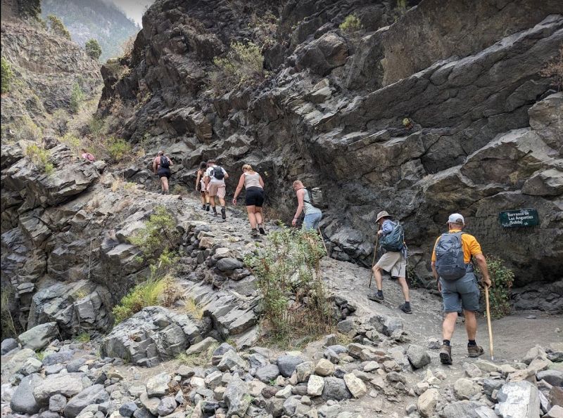 Hiking in the Caldera Taburiente La Palma 
a 10 mile hike with rough terrrain, by Michael, Steve, tom and Noel 
Link-words: LaPalma2024